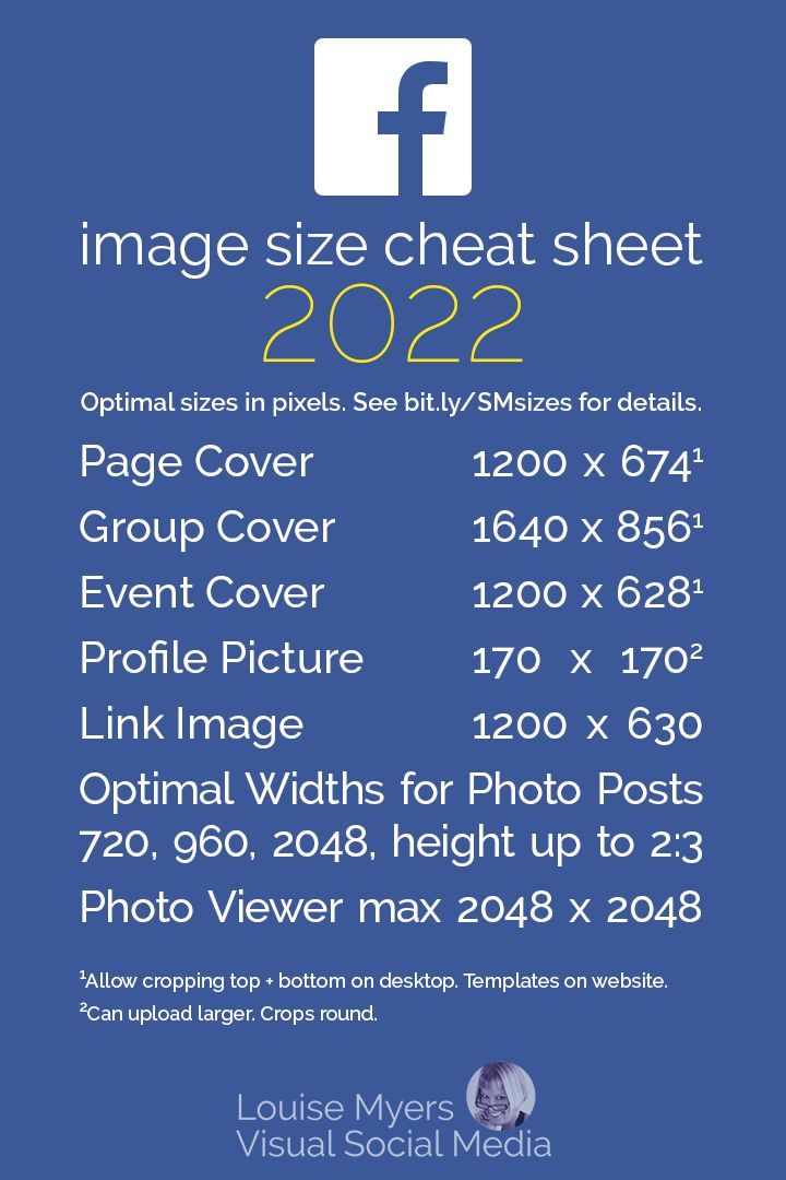 Facebook image sizes chart on blue graphic with FB logo. Social Media Cheat Sheet, Facebook Marketing Strategy, Social Media Sizes, Best Facebook, Instagram Marketing Tips, Social Media Images, Search Engine Marketing, Facebook Image, Marketing Strategy Social Media