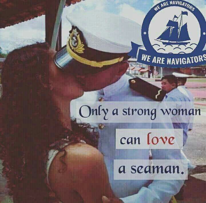 a man in uniform kissing a woman on the cheek with an advertisement behind her that reads, only a strong woman can love a seaman & a seaman