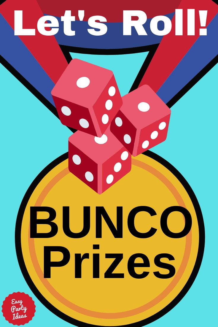 the bunco prize poster for let's roll with two dices on top