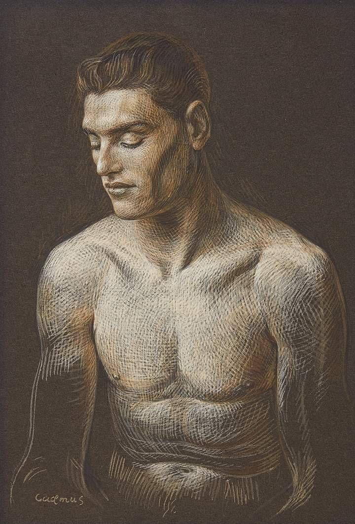 a drawing of a man with no shirt on