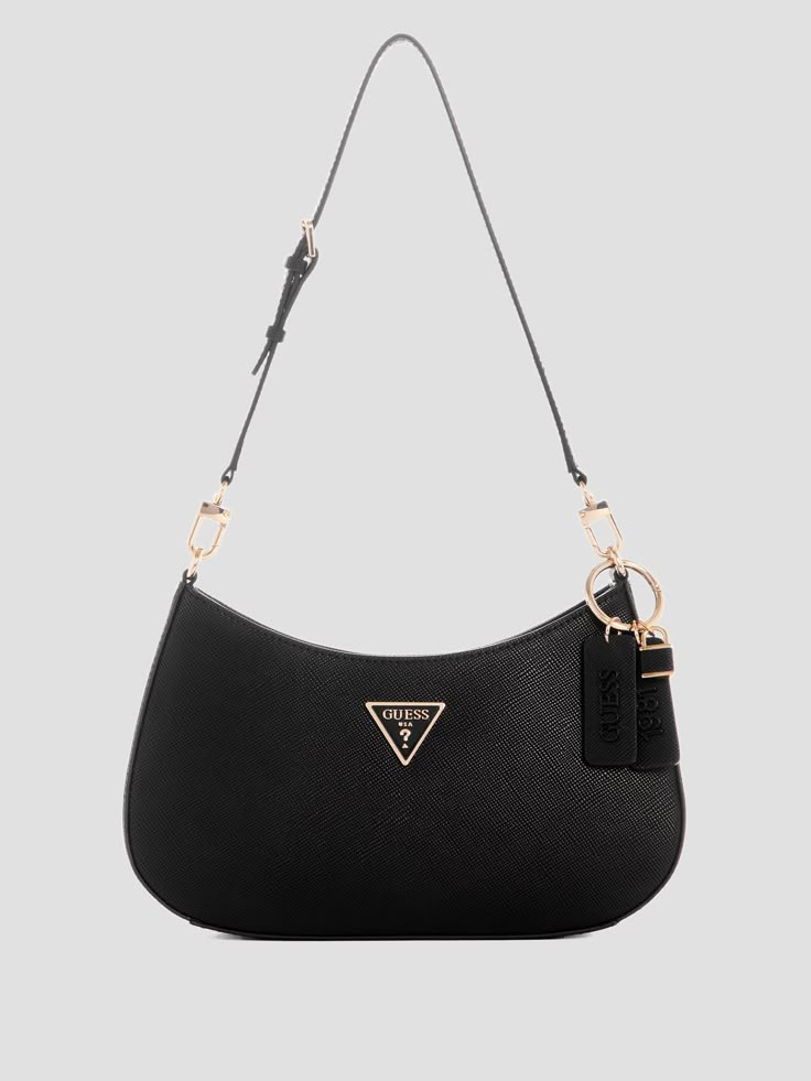 Elevate your handbag collection with this chic shoulder bag crafted in a textured faux-leather construction with an allover Quattro logo print, front icon hardware and a top-zip closure. Black Purses And Handbags, Bag Guess, Guess Shoulder Bag, Expensive Bag, Trendy Purses, My Style Bags, Guess Bag, Purse Essentials, Guess Purses