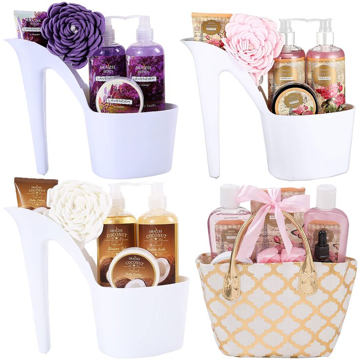 Draizee (Set of 4) Draizee Heel Shoe Spa Gift Set – Rose, Lavender, Coconut Scented Bath Essentials & Refreshing Lovely British Rose Fragrance Gift Basket With Shower Gel, Bubble Bath, Body Butter, Body Lotion & Soft EVA Bath Puff – Luxurious Home Relaxation Gift       LOADED WITH 6 LUXURY SPA ESSENTIALS: Indulge your wife or girlfriend with a gift bag overflowing with high quality bath and body products. Included items are: Shower Gel, Bubble Bath, Body Butter, Bath Salt, Bath Oil, Soap HAVE YO Relaxation Basket, Bathing Essentials, Bath Gift Basket, Spa Relaxation, Salt Bath, Spa Gift Set, Rose Scent, Essentials Set, Rose Lavender