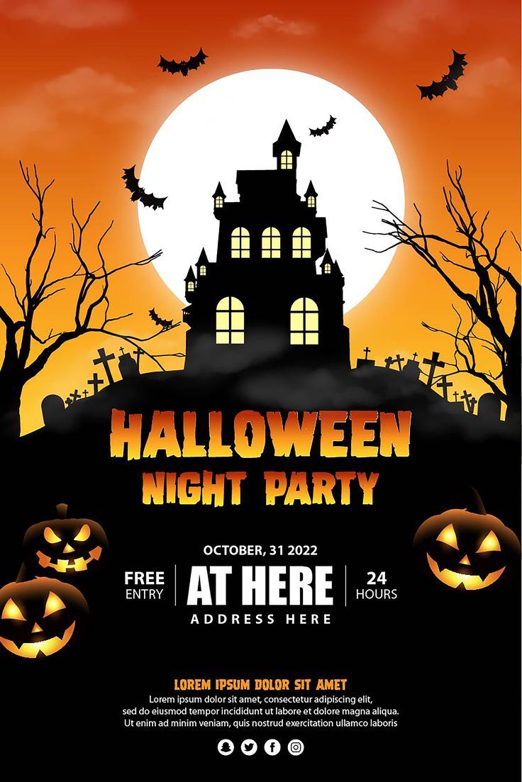 halloween night party flyer template with pumpkins