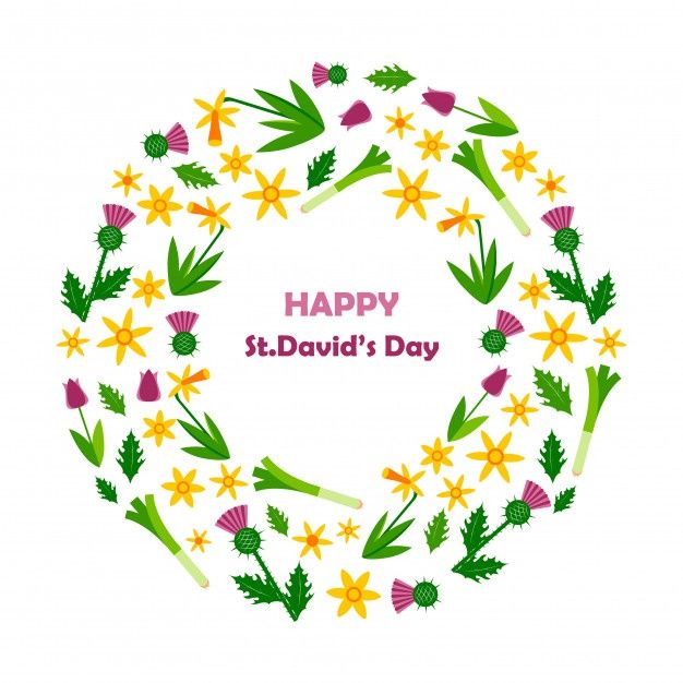 happy st david's day card with flowers and leaves in the shape of a wreath