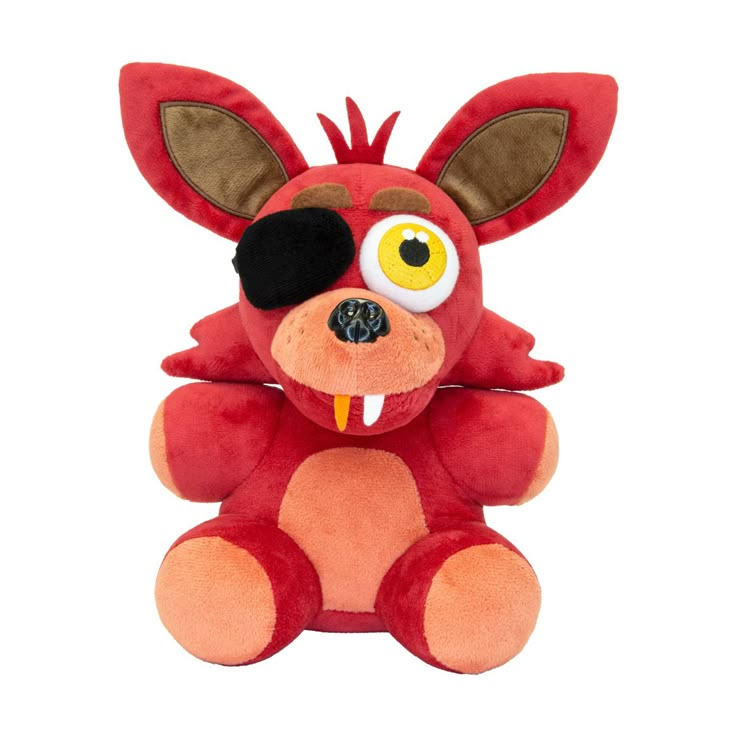 a red stuffed animal with big eyes