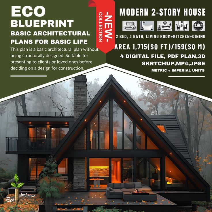 a flyer for an eco - friendly house built in the woods