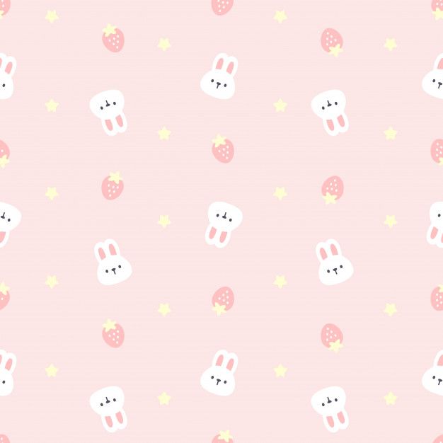 a pink wallpaper with bunny ears and donuts on the bottom, stars in the background