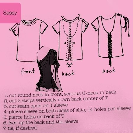 the instructions for how to sew a shirt with laces on it, including an open back and short sleeves