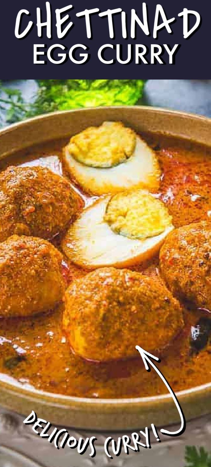 an egg curry recipe in a bowl with the words cheetin'd egg curry below it