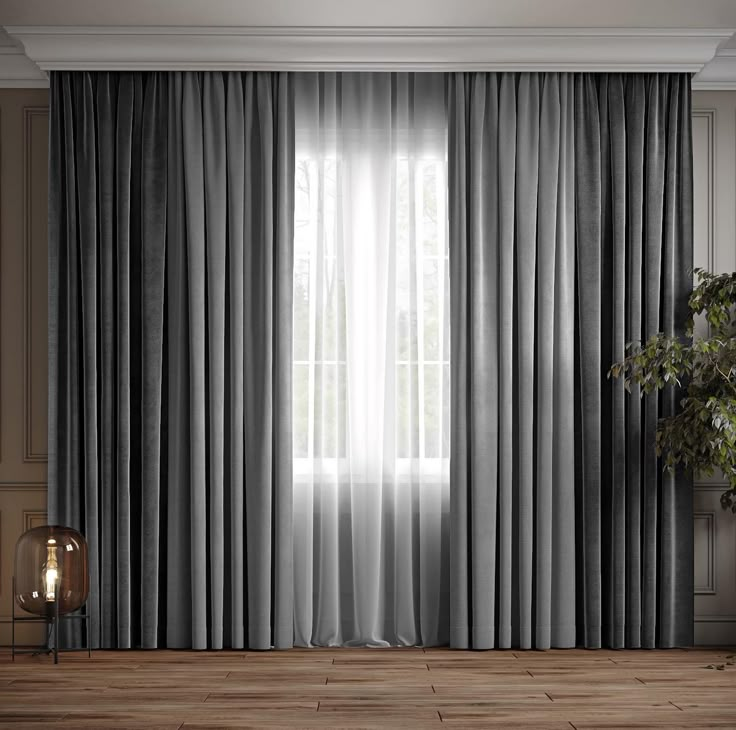 a living room scene with focus on the curtains