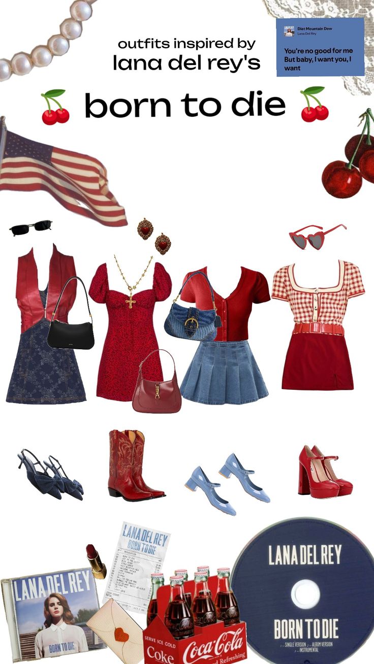 an image of a woman's clothes and accessories in the style of american flag