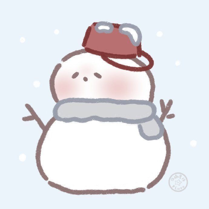 a drawing of a snowman wearing a red hat and scarf with his eyes closed