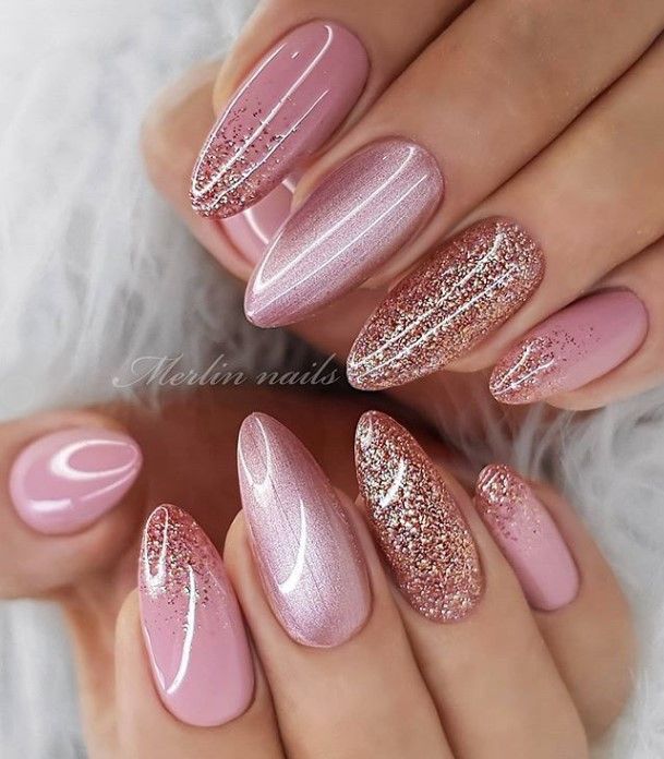 Pink Wedding Nails, Rose Gold Nails Design, Mauve Nails, Cute Pink Nails, Gold Nail Designs, Valentine Nails, Rose Gold Nails, Pretty Nail Art Designs, Wedding Nails Design