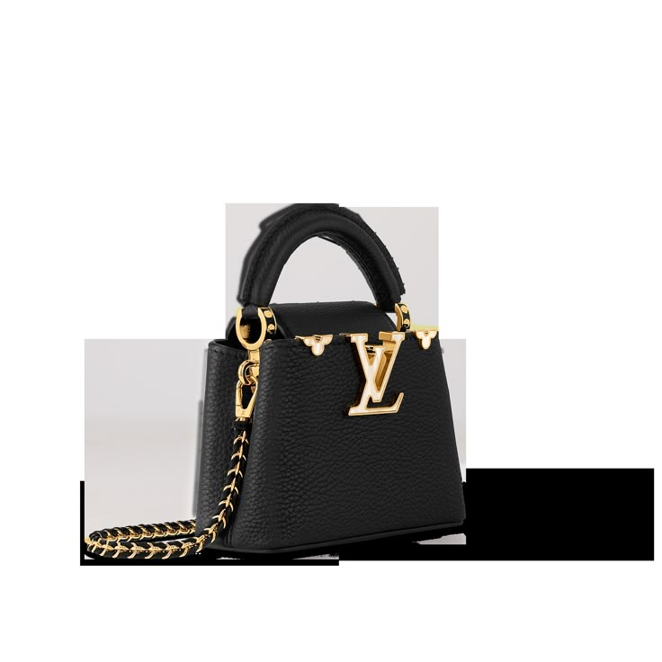 LOUIS VUITTON® - Capucines Nano - Black Collection Of Bags, Designer Hand Bags For Women, Cute Luxury Bags, Designer Work Bags For Women, Luxury Purses Louis Vuitton, Lv Bag Black, Black Lv Bag, Louis Vuitton Black Bag, Her Gifts