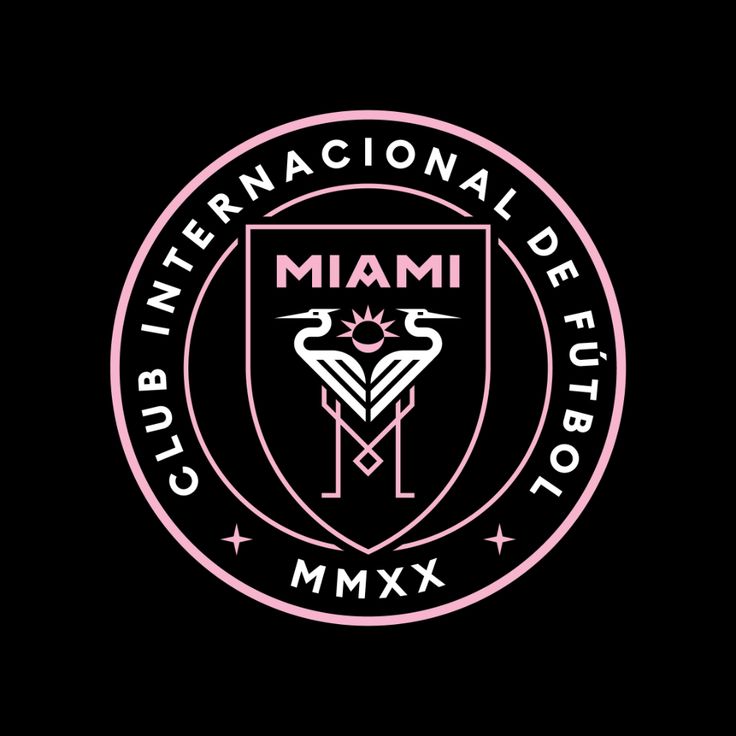 the miami club logo is shown on a black background with pink and white lettering that reads,