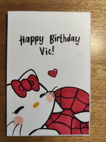 a hello kitty birthday card with the words happy birthday vici