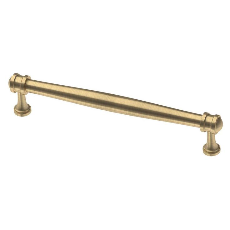 an antique brass finish pull handle on a white background