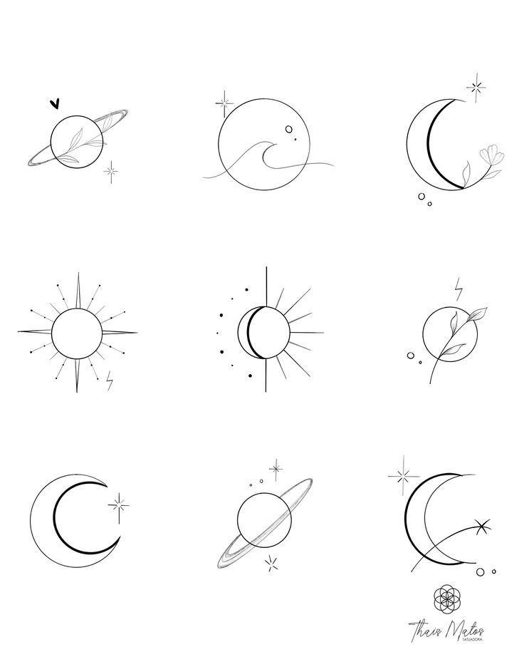 six different types of sun and moon drawings