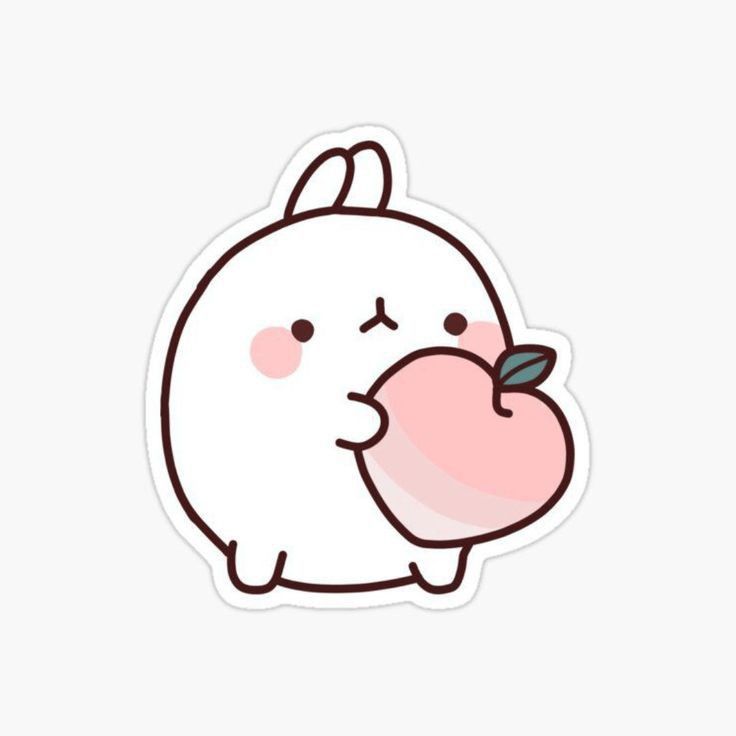 a sticker with an apple in the shape of a bunny holding it's nose