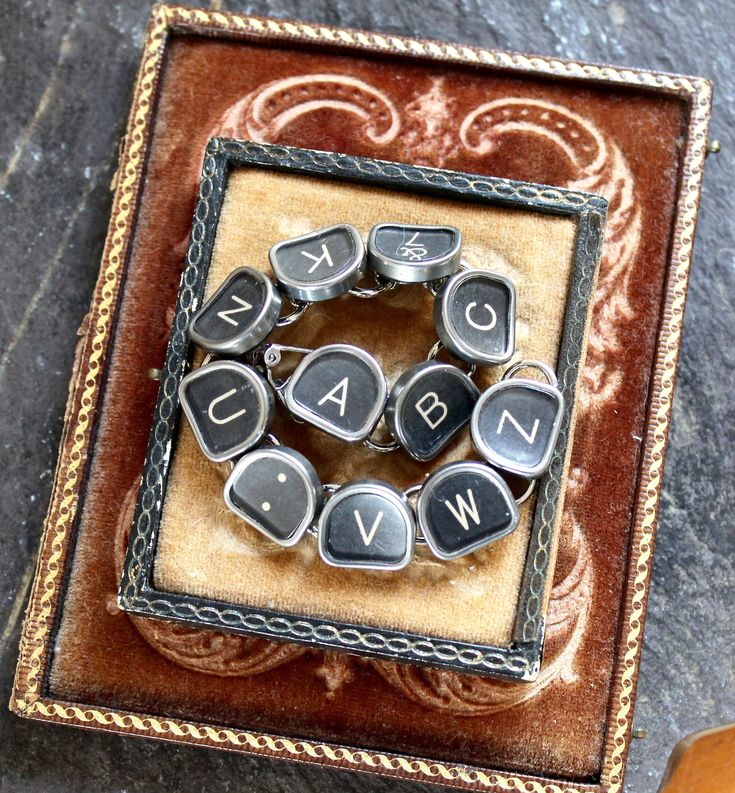 Typewriter Key Bracelet jewelry retro vintage antique up cycled OldNouveau steampunk teacher writer gift secretary  original tombstone shape Typewriter Keys, Key Bracelet, Black Keys, Vintage Pendant Necklace, Writer Gifts, Assemblage Jewelry, The Black Keys, Falmouth, Steampunk Jewelry