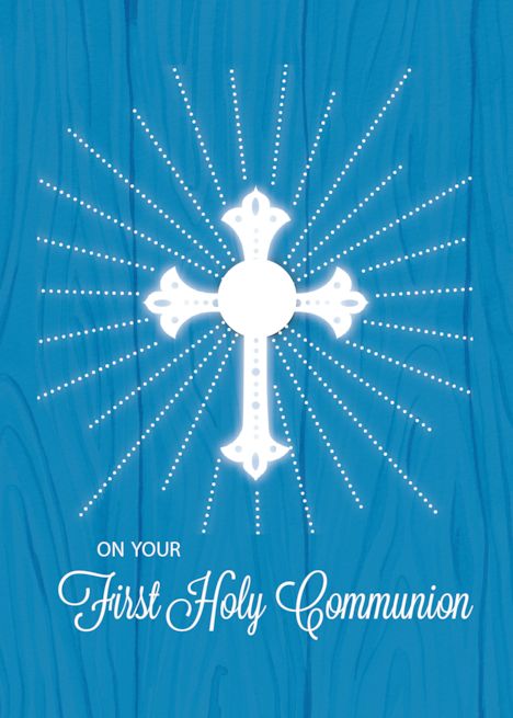 First Communion Cross and Rays on Blue Wood card Valentine Cards Handmade, Creative Invitations, Wood Card, Homemade Valentines, Birthday Card Template, Birthday Card Printable, Blue Wood, First Holy Communion, That One Friend