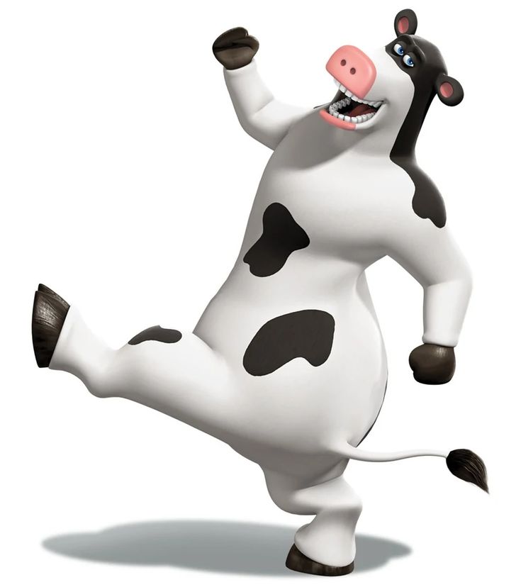 a cartoon cow that is dancing in the air