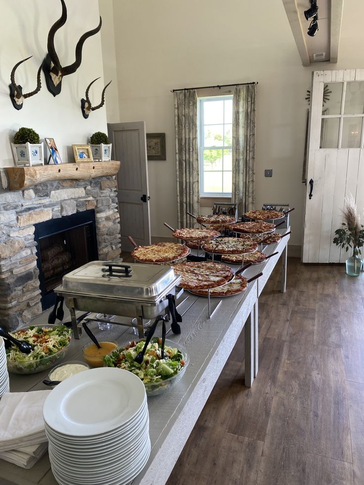 a long table filled with lots of food