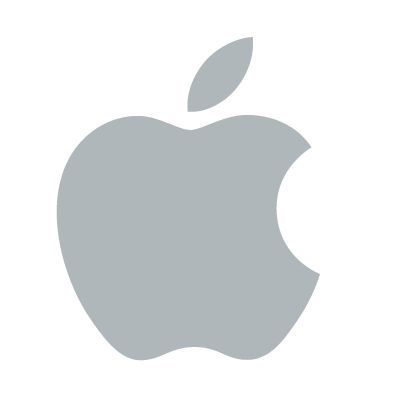 an apple logo is shown in grey on a white background, with the letter'c'at the bottom