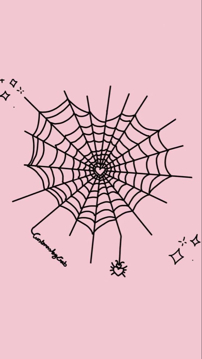 a black and white spider web on a pink background