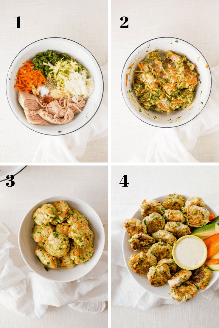 four pictures showing the steps in how to make broccoli, carrots and cauliflower salad