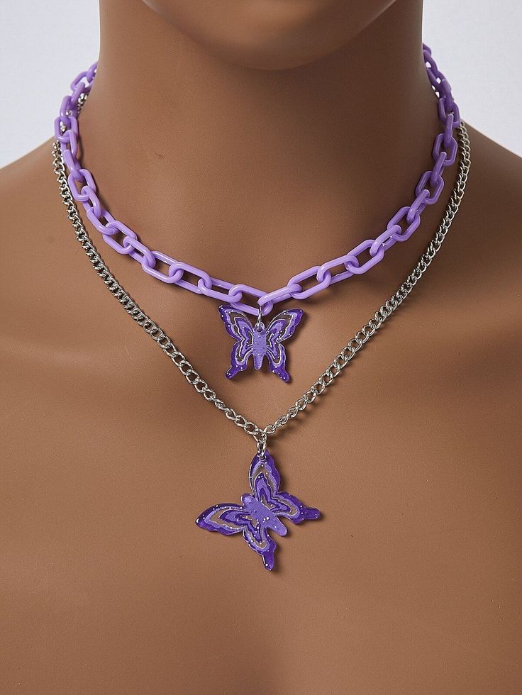 Color: Purple Gender: Women Material: PMMA Details: Butterfly Style: Fashionable Product Measurements in cm : Size Length one-size 40-50 Purple Butterfly Necklace, Purple Accessories Aesthetic, Purple Choker, Fun Money, Purple Accessories, Embellished Fashion, Butterfly Decor, Necklace Purple, Purple Jewelry