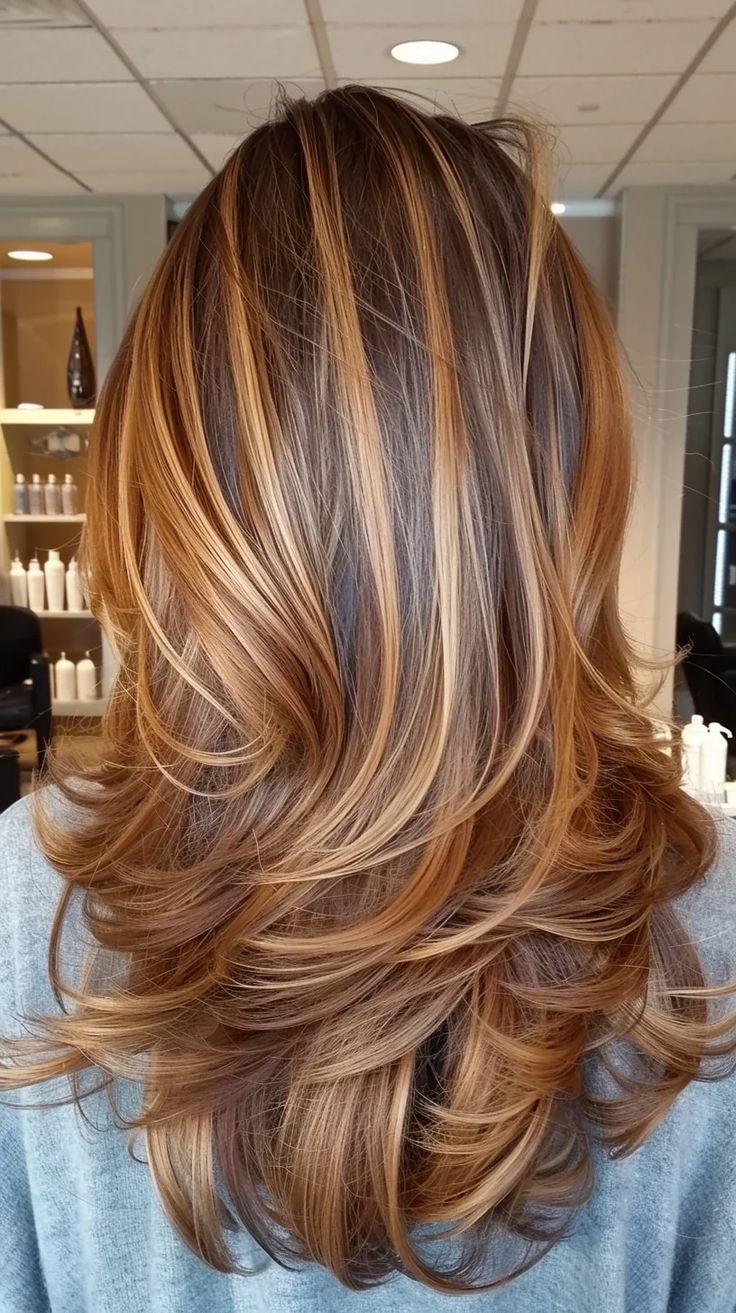 High Light Low Light Hair Blonde Brown, Light Auburn With Blonde Highlights, Trend Hair Color Autumn 2024, Fall Hair With Blonde, Haircolors Trends 2024, Blonde Hair Color Ideas 2024, Light Copper Hair With Blonde Highlights, Autumn Hair Color Blonde Highlights, Copper And Blonde Balayage Brunette