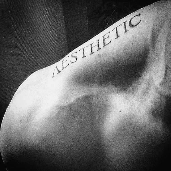 the back of a man's shirt with an inscription on it that says aesthetic