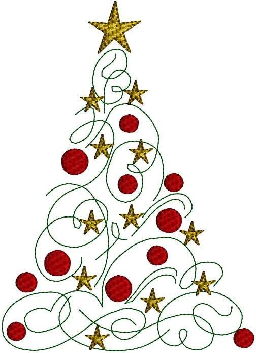 a christmas tree with stars and swirls in the shape of an ornament