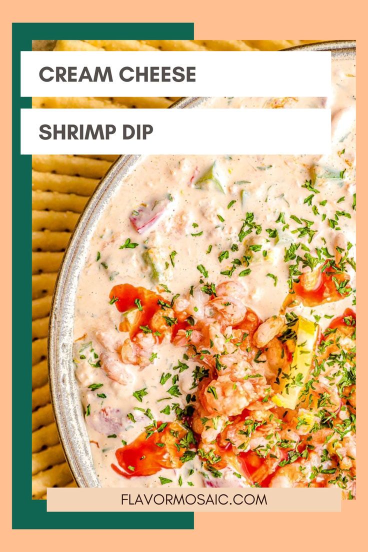 a bowl filled with cream cheese shrimp dip