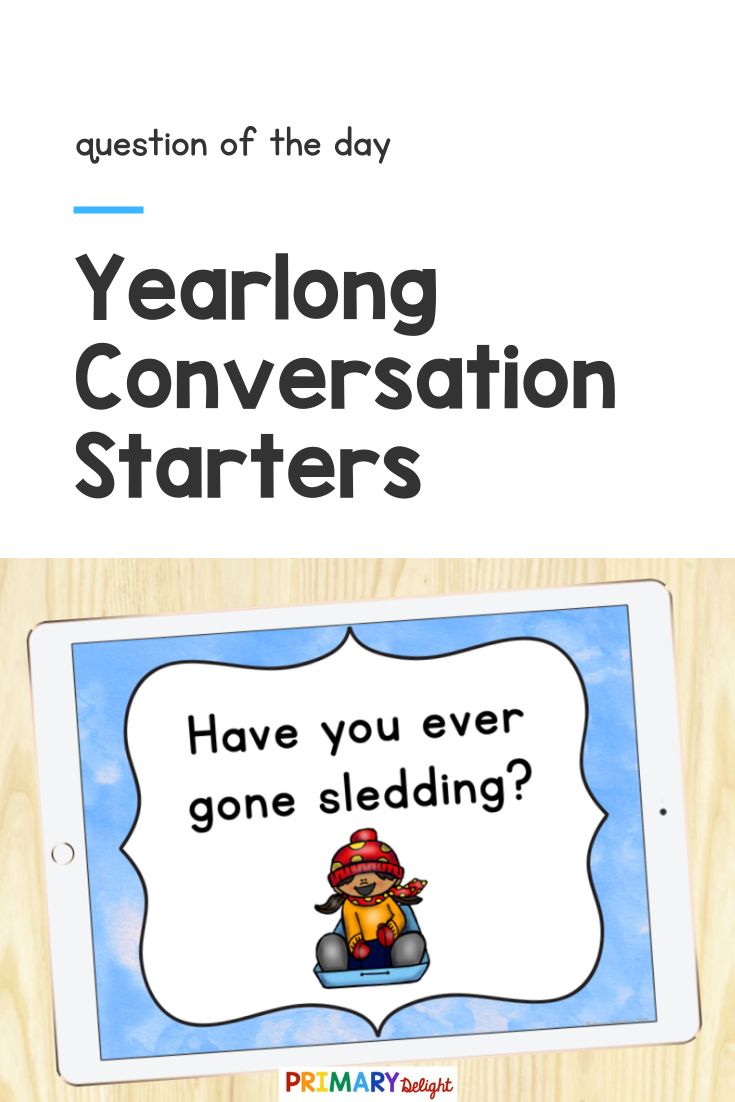 an ipad with the text yearlong conversation starterrs on it, which reads have you ever gone sledding?