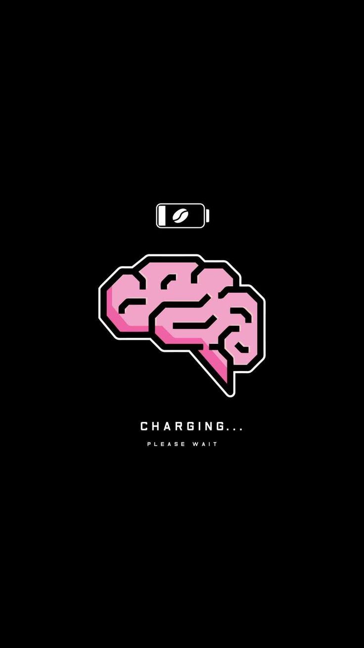 a black background with a pink brain and the words charging in white letters on it