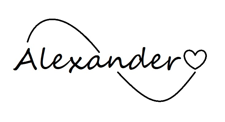 the word alexandria written in cursive writing with hearts on it's side