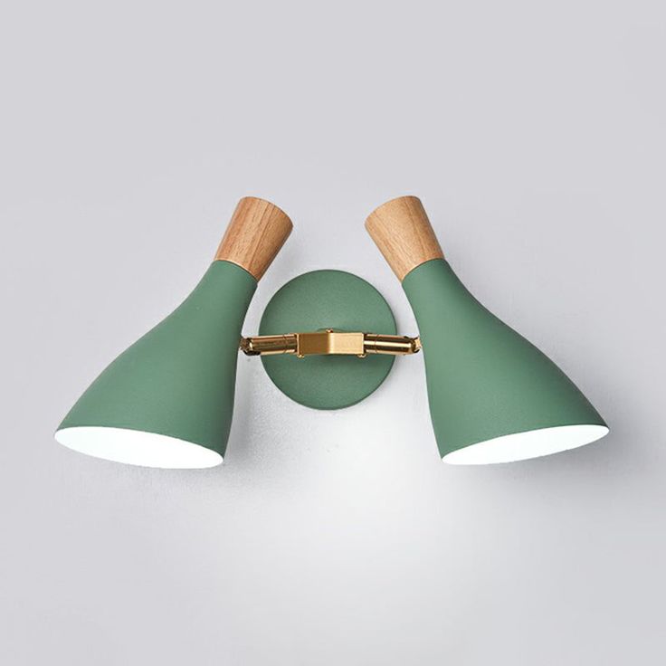 Nordic Wall Mounted 2-Head Reading Light With Metal Shade - Perfect For Bedroom Green / Long Cone Pendulum Lights, Wall Mounted Lamp, Dining Room Ceiling Lights, Mounted Lamp, Metal Pendant Lamps, Focus Light, Wall Mounted Lamps, Nordic Wall, Hanging Ceiling Lights