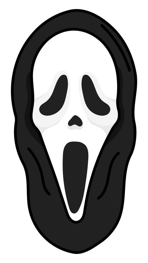 a black and white scream mask with its mouth open