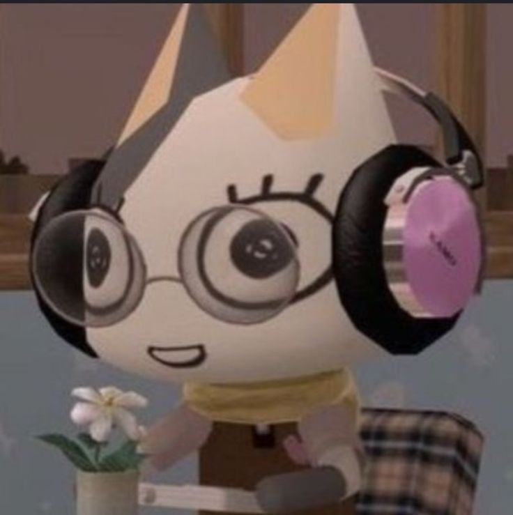 a cartoon character with headphones and a flower in front of her is looking at the camera