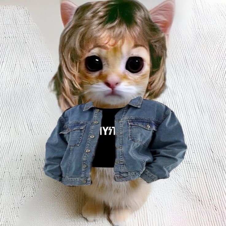 a cat wearing a denim jacket with the word ny on it