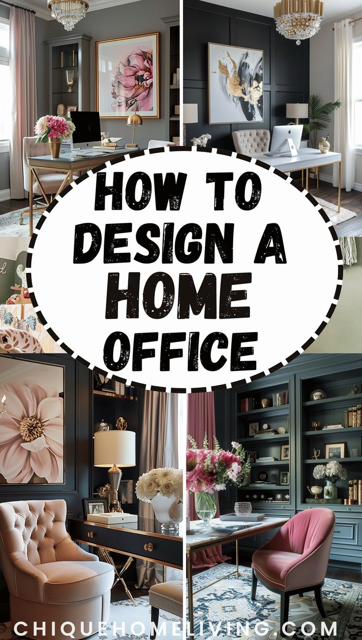 a collage of photos with the words how to design a home office