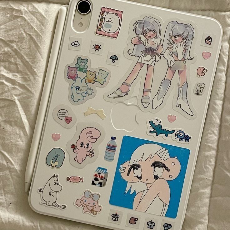 an ipad case with stickers on it