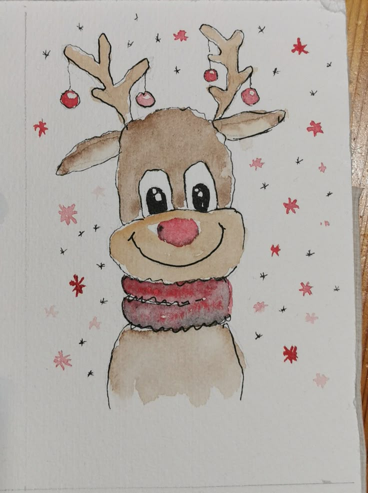 a drawing of a reindeer wearing a scarf