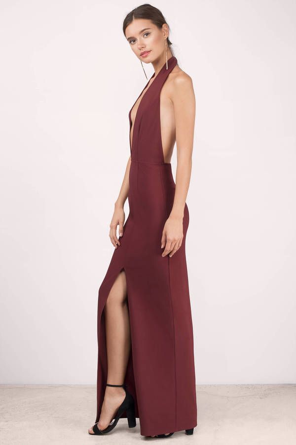 Wine Maxi Dress, Deep Neck Dress, Split Dress Thigh, Crimson Dress, Wine Dress, Deep V Dress, Deep V Neck Dress, Dresses Australia, Dress Sketches