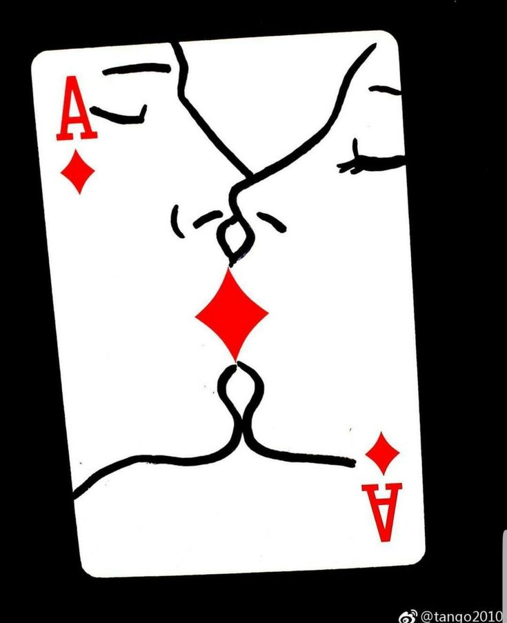 a couple kissing each other on a playing card