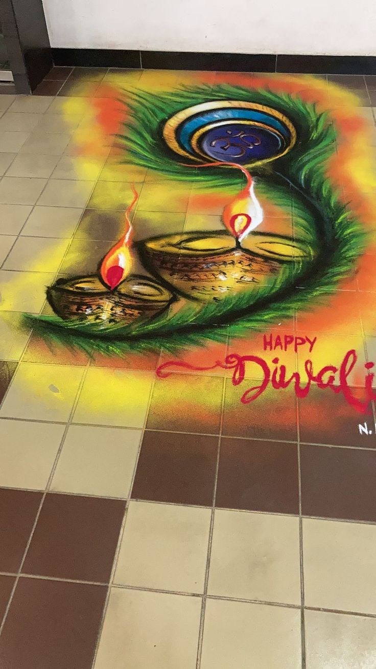 this is an image of happy diwali with fire and water on the floor