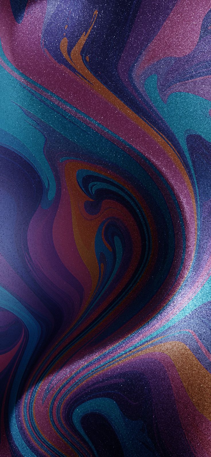 an abstract painting with blue, purple and orange colors on it's surface that looks like fluid paint