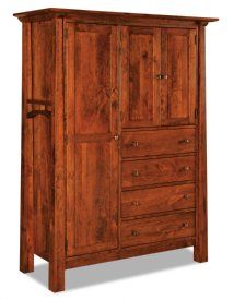 a wooden armoire with drawers and doors on the bottom shelf is shown in this image